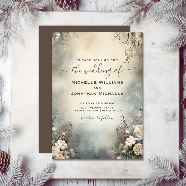 Invitación Encantador Romántico Boda Floral Jardín de Inviern (Enchanting Romantic Winter Garden Floral Wedding Invitation)