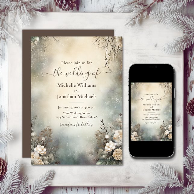 Invitación Encantador Romántico Boda Floral Jardín de Inviern (Enchanting Romantic Winter Garden Floral Wedding Invitation)
