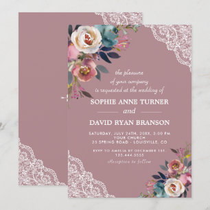 Invitación Encantador Rosa de Boda floral con polvo azul