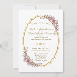 Invitación Encantador Rubor Floral Gold Frame Wedding Invite