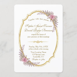 Invitación Encantador Rubor Floral Gold Frame Wedding Invite