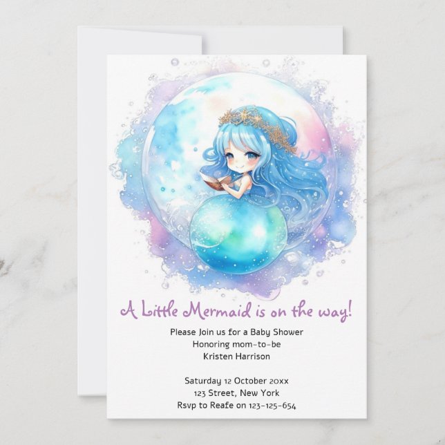 Invitación Encantador tema de la sirena Baby Shower (Anverso)