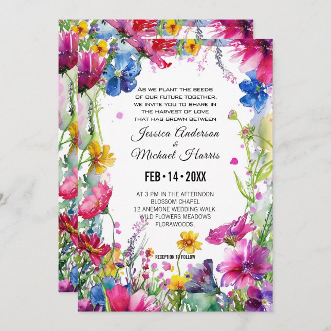 Invitación Encantador y colorido prado de florecimiento (Anverso / Reverso)