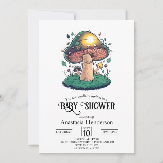 Invitación Encantador y encantador Baby Shower hongo (Anverso)