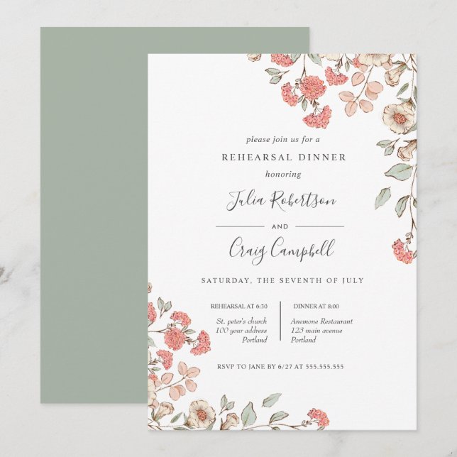 Invitación Encantador y pequeño grupo de flores de Rubor Ensa (Anverso / Reverso)