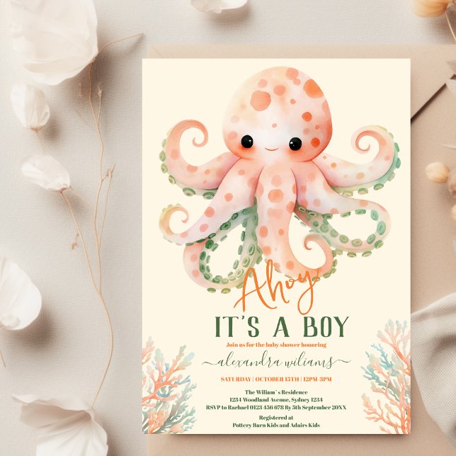 Invitación Encantadora acuarela bajo el mar Baby Shower (Subido por el creador)