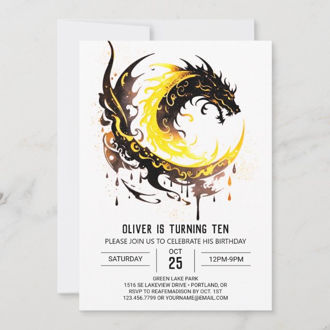 Invitación Encantadora acuarela Dragón Cumpleaños (Anverso)