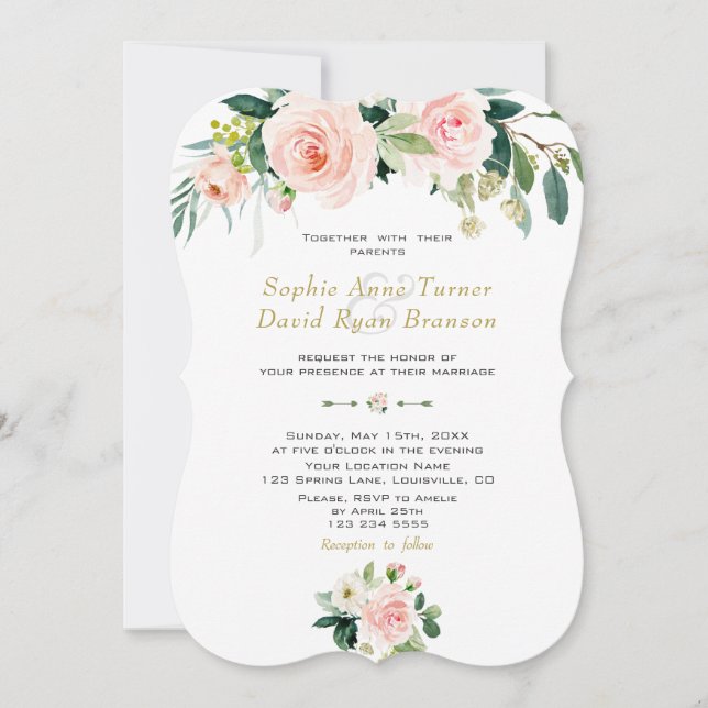 Invitación Encantadora acuarela Rubor Cream Flowers Boda (Anverso)