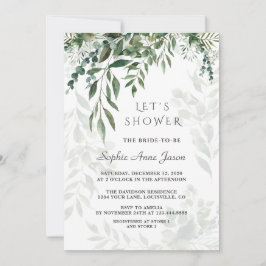 Invitación Encantadora acuarela, vegetación y ducha de novia