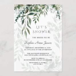 Invitación Encantadora acuarela, vegetación y ducha de novia
