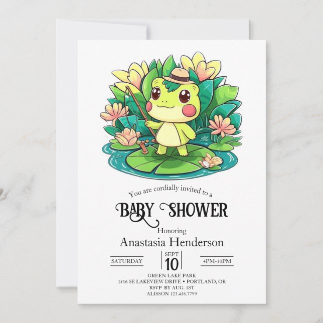 Invitación Encantadora Baby Shower de rana mística (Anverso)