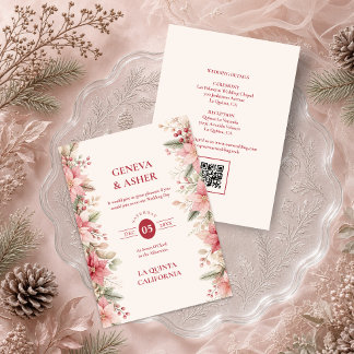 Invitación Encantadora Boda de Invierno con Flor de Pascua Ro