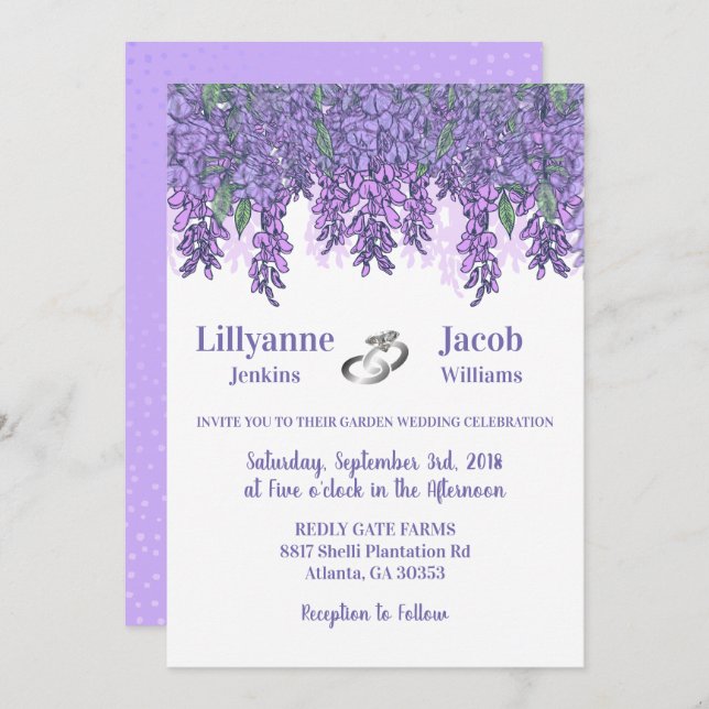 Invitación Encantadora Boda de Jardín de Wisteria (Anverso / Reverso)