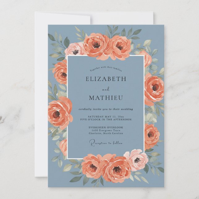 Invitación Encantadora boda de primavera azul polvoriento (Anverso)