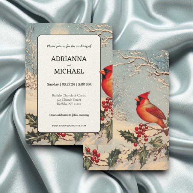 Invitación Encantadora Boda Estacional con Cardenal Rojo (Subido por el creador)
