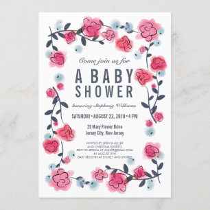 Invitación Encantadora Bonito Baby Shower de Chica con flores