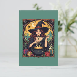 Invitación Encantadora Bruja Con Arañas