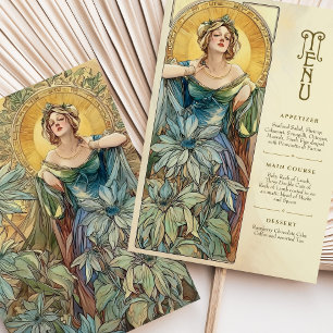 Invitación Encantadora carta de menú Art Nouveau Boda Sunlit
