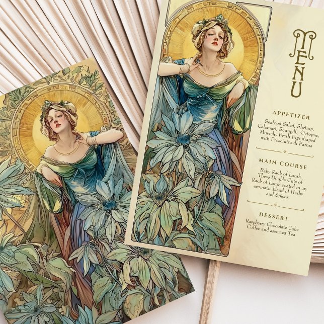 Invitación Encantadora carta de menú Art Nouveau Boda Sunlit (Subido por el creador)