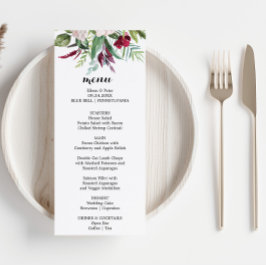 Invitación Encantadora carta de menú de cena con flores tropi