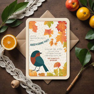 Invitación Encantadora Casa de Otoño Deja Pájaro Minimalista