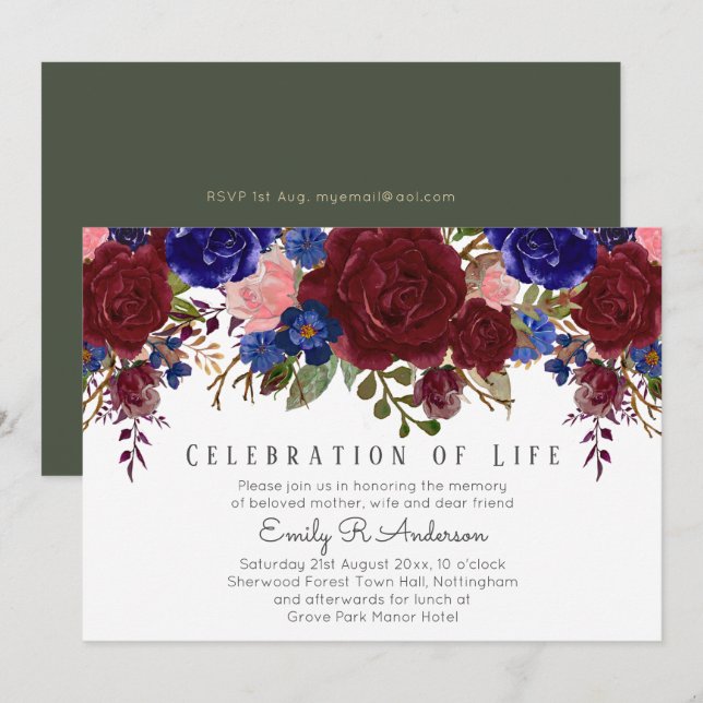 Invitación Encantadora CELEBRACIÓN del funeral conmemorativo  (Anverso / Reverso)