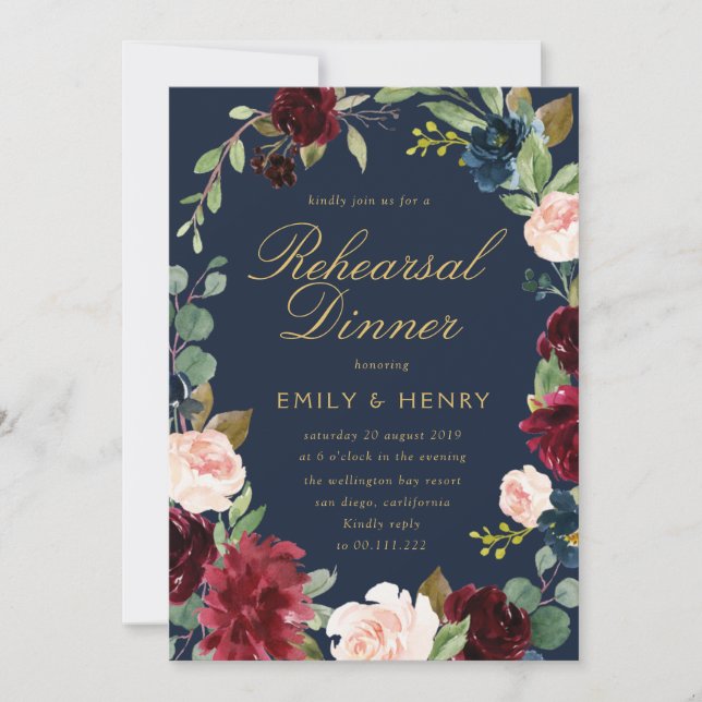 Invitación encantadora cena de ensayo de la marina rubia y bo (Anverso)