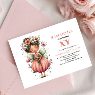 Invitación Encantadora Cumpleaños de Niña Mágica Floral Rosa