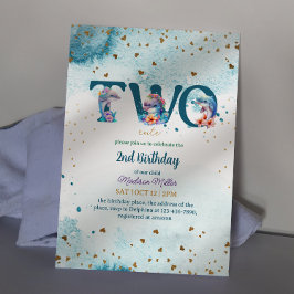 Invitación Encantadora delfín linda niña bebé segundo cumplea