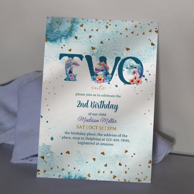 Invitación Encantadora delfín linda niña bebé segundo cumplea (Subido por el creador)