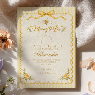 Invitación Encantadora Ducha de Bebé Mamá Abeja con Volutas