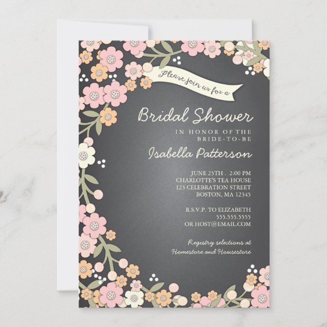 Invitación Encantadora ducha de novia con flores en el jardín (Anverso)