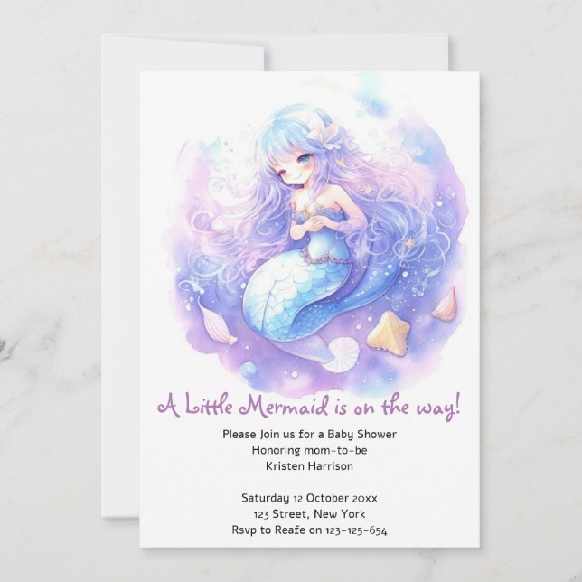 Invitación Encantadora Fantasía Oceánica Baby Shower Mermaid (Anverso)