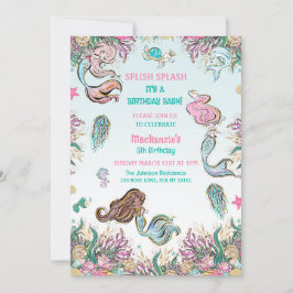 Invitación Encantadora Fiesta de Cumpleaños De La Sirena De M