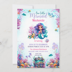 Invitación Encantadora Fiesta de Cumpleaños De La Sirena De M