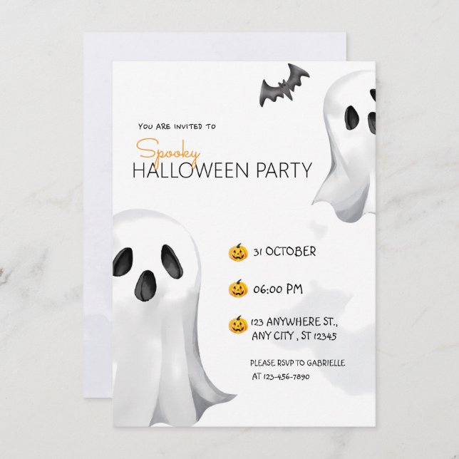 Invitación Encantadora fiesta de Halloween de la acuarela neg (Anverso / Reverso)