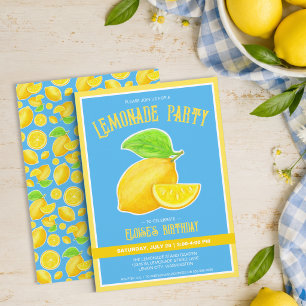 Invitación Encantadora fiesta de limonada amarilla y azul
