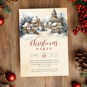 Invitación Encantadora Fiesta de Navidad en el Pueblo Festivo