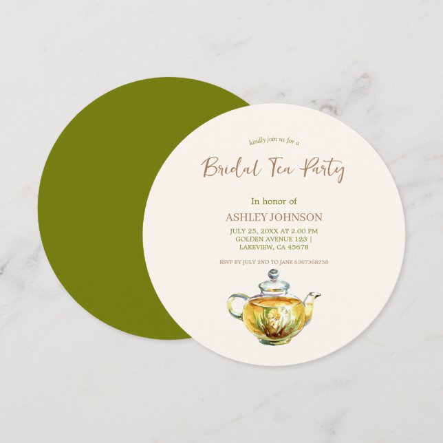 Invitación Encantadora Fiesta de Té Nupcial de Manzanilla (Anverso / Reverso)