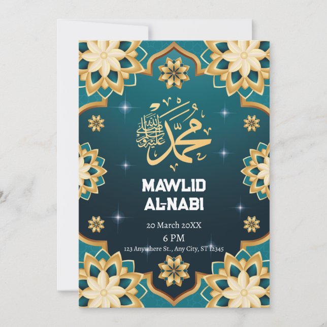 Invitación Encantadora fiesta floral de Eid Mawlid Al-Nabi (Anverso)