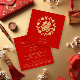 Invitación Encantadora Floral Brillante Doble Felicidad China
