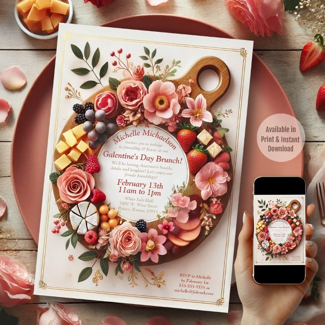 Invitación Encantadora floral Charcuterie Galentine's Day Fie (Galentine's Day Charcuterie Board)