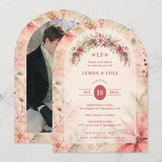 Invitación Encantadora Foto de Boda de Invierno Rosa Suave TL