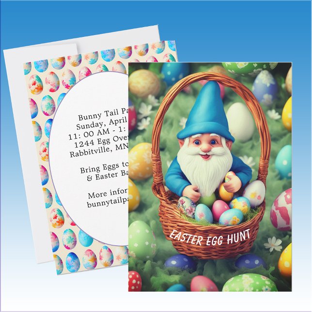 Invitación Encantadora ganadería y cacería de huevos de pascu (Charming Gnome & Basket Easter Egg Hunt Invitation)