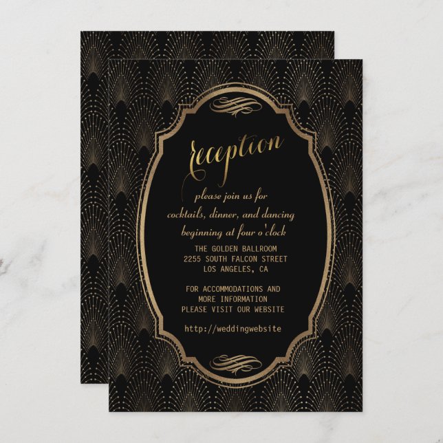 Invitación Encantadora Gran Recepción de Boda Art Déco Gatsby (Anverso / Reverso)