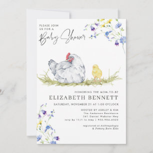 Invitación Encantadora Granja Rústica   Pollo Bebé 