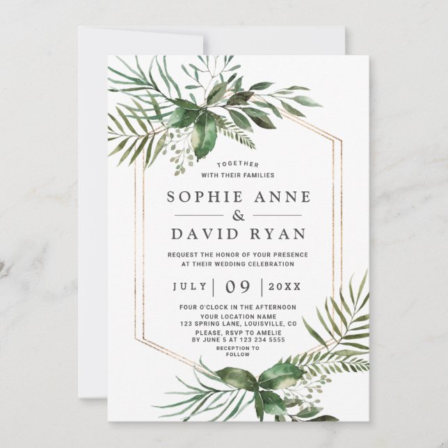 Invitación Encantadora vegetación Boda de marco geométrico de (Anverso)