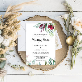 Invitación Encantadora vegetación tropical floral Boda españo