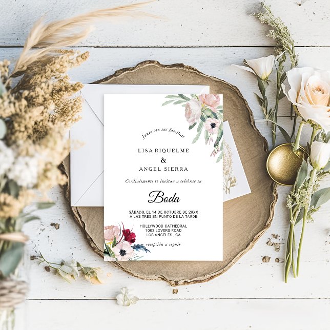 Invitación Encantadora vegetación tropical floral Boda españo (Subido por el creador)