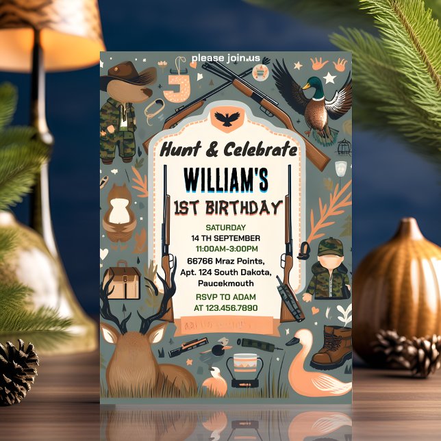 Invitación encantadora Wild Camo Oh Deer Duck caza 1º cumplea (Subido por el creador)